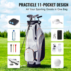 Golf Cart Bag with 14 Way Organizer Divider Top, 36” 13 Pockets Premium Nylon Cart Bag, Durable Golf Bags with Handles & Dust Cover & Detachable Straps for Men & Women, White Color-Block