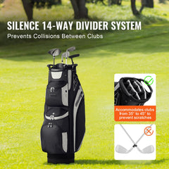 Golf Cart Bag with 14 Way Organizer Divider Top, 13 Pockets Premium Cart Bag, Durable 600D Polyester Fabric Golf Bags with Handles & Dust Cover & Detachable Straps for Men & Women, Black Color-Block