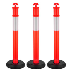 3 Pack Traffic Delineator Posts, 1140 mm Traffic Safety Cones with Fillable Base and Reflective Strips, Heavy Duty Delineator Posts for Construction Site, Parking Lot, Crowd Control, Red