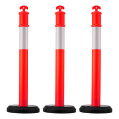 3 Pack Traffic Delineator Posts, 1140 mm Traffic Safety Cones with Fillable Base and Reflective Strips, Heavy Duty Delineator Posts for Construction Site, Parking Lot, Crowd Control, Red