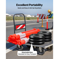 3 Pack Traffic Delineator Posts, 1140 mm Traffic Safety Cones with Fillable Base and Reflective Strips, Heavy Duty Delineator Posts for Construction Site, Parking Lot, Crowd Control, Red