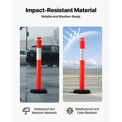 3 Pack Traffic Delineator Posts, 1140 mm Traffic Safety Cones with Fillable Base and Reflective Strips, Heavy Duty Delineator Posts for Construction Site, Parking Lot, Crowd Control, Red