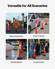 3 Pack Traffic Delineator Posts, 1140 mm Traffic Safety Cones with Fillable Base and Reflective Strips, Heavy Duty Delineator Posts for Construction Site, Parking Lot, Crowd Control, Red