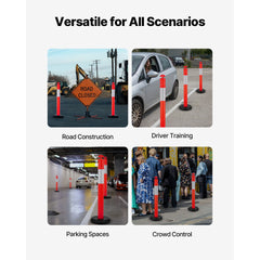 3 Pack Traffic Delineator Posts, 1140 mm Traffic Safety Cones with Fillable Base and Reflective Strips, Heavy Duty Delineator Posts for Construction Site, Parking Lot, Crowd Control, Red