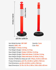 3 Pack Traffic Delineator Posts, 1140 mm Traffic Safety Cones with Fillable Base and Reflective Strips, Heavy Duty Delineator Posts for Construction Site, Parking Lot, Crowd Control, Red