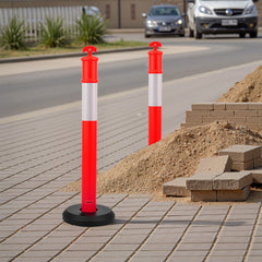 3 Pack Traffic Delineator Posts, 1140 mm Traffic Safety Cones with Fillable Base and Reflective Strips, Heavy Duty Delineator Posts for Construction Site, Parking Lot, Crowd Control, Red
