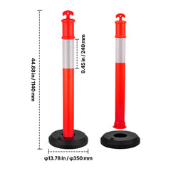 3 Pack Traffic Delineator Posts, 1140 mm Traffic Safety Cones with Fillable Base and Reflective Strips, Heavy Duty Delineator Posts for Construction Site, Parking Lot, Crowd Control, Red