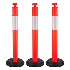 3 Pack Traffic Delineator Posts, 1140 mm Traffic Safety Cones with Fillable Base and Reflective Strips, Heavy Duty Delineator Posts for Construction Site, Parking Lot, Crowd Control, Red