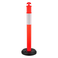 3 Pack Traffic Delineator Posts, 1140 mm Traffic Safety Cones with Fillable Base and Reflective Strips, Heavy Duty Delineator Posts for Construction Site, Parking Lot, Crowd Control, Red