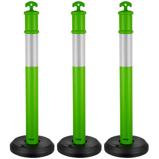 3 Pack Traffic Delineator Posts, 1140 mm Traffic Safety Cones with Fillable Base and Reflective Strips, Heavy Duty Delineator Posts for Construction Site, Parking Lot, Crowd Control, Green