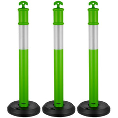 3 Pack Traffic Delineator Posts, 1140 mm Traffic Safety Cones with Fillable Base and Reflective Strips, Heavy Duty Delineator Posts for Construction Site, Parking Lot, Crowd Control, Green