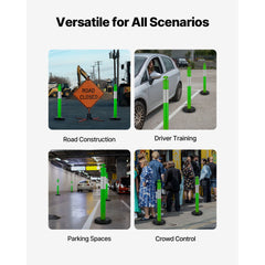 3 Pack Traffic Delineator Posts, 1140 mm Traffic Safety Cones with Fillable Base and Reflective Strips, Heavy Duty Delineator Posts for Construction Site, Parking Lot, Crowd Control, Green
