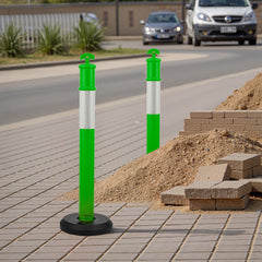 3 Pack Traffic Delineator Posts, 1140 mm Traffic Safety Cones with Fillable Base and Reflective Strips, Heavy Duty Delineator Posts for Construction Site, Parking Lot, Crowd Control, Green