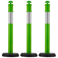 3 Pack Traffic Delineator Posts, 1140 mm Traffic Safety Cones with Fillable Base and Reflective Strips, Heavy Duty Delineator Posts for Construction Site, Parking Lot, Crowd Control, Green
