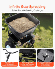 Lawn Spreader, 100LBS Capacity, Walk-Behind Push Spreader, 0-9.8ft Spreading Width, 13 in All Terrain Pneumatic Tires, Fertilizer Spreaders with Hopper Grate, for Seed Salt Ice Melt
