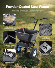 Lawn Spreader, 100LBS Capacity, Walk-Behind Push Spreader, 0-9.8ft Spreading Width, 13 in All Terrain Pneumatic Tires, Fertilizer Spreaders with Hopper Grate, for Seed Salt Ice Melt