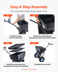 Lawn Spreader, 100LBS Capacity, Walk-Behind Push Spreader, 0-9.8ft Spreading Width, 13 in All Terrain Pneumatic Tires, Fertilizer Spreaders with Hopper Grate, for Seed Salt Ice Melt