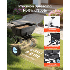 Tow Behind Broadcast Spreader, 130LBS Capacity, Tow/Push Garden Spreader with 13 in Tires, 30 Adjustable Setting & 9.8 ft Spreading Width, Lawn Spreaders for Seed, Fertilizer, Salt, Ice Melt