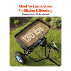 Tow Behind Broadcast Spreader, 130LBS Capacity, Tow/Push Garden Spreader with 13 in Tires, 30 Adjustable Setting & 9.8 ft Spreading Width, Lawn Spreaders for Seed, Fertilizer, Salt, Ice Melt