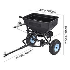 Tow Behind Broadcast Spreader, 130LBS Capacity, Tow/Push Garden Spreader with 13 in Tires, 30 Adjustable Setting & 9.8 ft Spreading Width, Lawn Spreaders for Seed, Fertilizer, Salt, Ice Melt