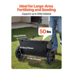 Walk-Behind Push Spreader, 22.6 kg Capacity, Drop Spreader with Hopper Grate, 18 in Spreading Width & 30 Settings, 10 in All Terrain Tires, Garden & Lawn Spreaders for Seed, Fertilizer