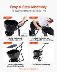 Walk Behind Spreader, 60LBS Capacity, Push Spreader with Hopper Grate, 0-9.8 ft Spreading Width, 8 in All Terrain Pneumatic Tires, Garden & Lawn Broadcast Spreaders, for Seed, Fertilizer