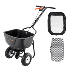 Walk Behind Spreader, 60LBS Capacity, Push Spreader with Hopper Grate, 0-9.8 ft Spreading Width, 8 in All Terrain Pneumatic Tires, Garden & Lawn Broadcast Spreaders, for Seed, Fertilizer