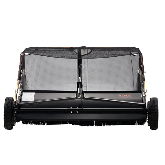 106.6 cm Lawn Sweeper Tow Behind, 12 cu.ft. Large Pull Behind Grass Sweeper, Heavy Duty Leaf & Grass Collector with Dumping Rope Design, Adjustable Sweeping Height for Picking Up Debris & Grass
