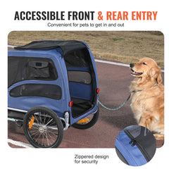 Dog Bike Trailer, Supports up to 45 kg, Pet Cart Bicycle Carrier, Easy Folding Frame with Quick Release Wheels, Universal Bicycle Coupler, Reflectors, Flag, Collapsible to Store, Blue/Black