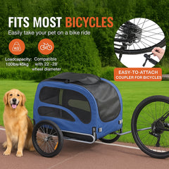 Dog Bike Trailer, Supports up to 45 kg, Pet Cart Bicycle Carrier, Easy Folding Frame with Quick Release Wheels, Universal Bicycle Coupler, Reflectors, Flag, Collapsible to Store, Blue/Black