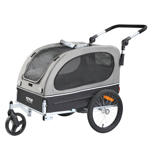 Dog Bike Trailer, Supports up to 40 kg, 2-in-1 Pet Stroller Cart Bicycle Carrier, Easy Folding Cart Frame with Quick Release Wheels, Universal Bicycle Coupler, Reflectors, Flag, Black/Gray