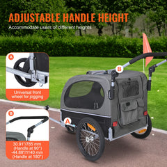 Dog Bike Trailer, Supports up to 40 kg, 2-in-1 Pet Stroller Cart Bicycle Carrier, Easy Folding Cart Frame with Quick Release Wheels, Universal Bicycle Coupler, Reflectors, Flag, Black/Gray