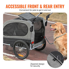 Dog Bike Trailer, Supports up to 40 kg, 2-in-1 Pet Stroller Cart Bicycle Carrier, Easy Folding Cart Frame with Quick Release Wheels, Universal Bicycle Coupler, Reflectors, Flag, Black/Gray