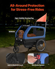 Dog Bike Trailer, Supports up to 40 kg, 2-in-1 Pet Stroller Cart Bicycle Carrier for Small & Large Dogs, Easy Folding Frame with Quick Release Wheel, Universal Bicycle Coupler, Internal Leash
