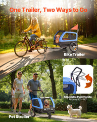 Dog Bike Trailer, Supports up to 40 kg, 2-in-1 Pet Stroller Cart Bicycle Carrier for Small & Large Dogs, Easy Folding Frame with Quick Release Wheel, Universal Bicycle Coupler, Internal Leash