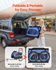 Dog Bike Trailer, Supports up to 40 kg, 2-in-1 Pet Stroller Cart Bicycle Carrier for Small & Large Dogs, Easy Folding Frame with Quick Release Wheel, Universal Bicycle Coupler, Internal Leash