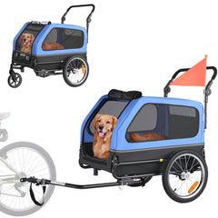 Dog Bike Trailer, Supports up to 40 kg, 2-in-1 Pet Stroller Cart Bicycle Carrier for Small & Large Dogs, Easy Folding Frame with Quick Release Wheel, Universal Bicycle Coupler, Internal Leash
