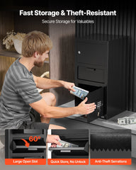 3.6 Cubic Feet Drop Safe, Large Capacity Front Drop Slot Safe Box with Digital Keypad, Heavy Duty 3 Tiers Cash Depository Box with Spare Keys for Cash, Bank Slip, Jewelry, Document, Bill, Black