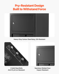 3.6 Cubic Feet Drop Safe, Large Capacity Front Drop Slot Safe Box with Digital Keypad, Heavy Duty 3 Tiers Cash Depository Box with Spare Keys for Cash, Bank Slip, Jewelry, Document, Bill, Black