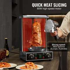 Electric Shawarma Knife, 80W Professional Turkish Kebab Knife, Commercial Stainless Steel Gyro Cutter, Doner Kebab Meat Slicer with 2 Blades, 100mm Blade Diameter, 0-8mm Adjustable Thickness
