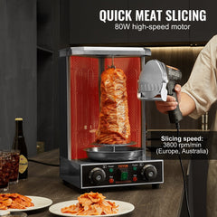 Electric Shawarma Knife, 80W Professional Turkish Kebab Knife, Commercial Stainless Steel Gyro Cutter, Doner Kebab Meat Slicer with 2 Blades, 100mm Blade Diameter, 0-8mm Adjustable Thickness
