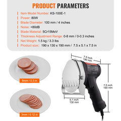 Electric Shawarma Knife, 80W Professional Turkish Kebab Knife, Commercial Stainless Steel Gyro Cutter, Doner Kebab Meat Slicer with 2 Blades, 100mm Blade Diameter, 0-8mm Adjustable Thickness