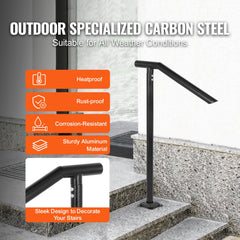 1-3 Step Handrail Railing for Steps Steel 150 kg Capacity with Screw Kit