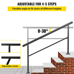 Outdoor Handrail 165LBS Load Handrail Outdoor Stairs Aluminum Stair Handrail 152 x 89.5 cm Outdoor Stair Railing Transitional Range from 0 to 30° Staircase Handrail Fits 4-5 Steps with Screw Kit