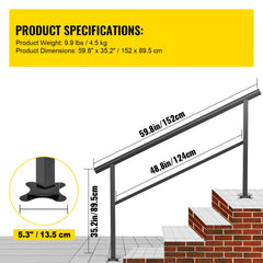 Outdoor Handrail 165LBS Load Handrail Outdoor Stairs Aluminum Stair Handrail 152 x 89.5 cm Outdoor Stair Railing Transitional Range from 0 to 30° Staircase Handrail Fits 4-5 Steps with Screw Kit