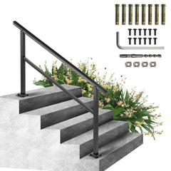Outdoor Handrail 165LBS Load Handrail Outdoor Stairs Aluminum Stair Handrail 152 x 89.5 cm Outdoor Stair Railing Transitional Range from 0 to 30° Staircase Handrail Fits 4-5 Steps with Screw Kit