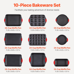 Baking Pan Set 10-Piece Nonstick Carbon Steel Set with Silicone Handles