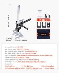 Labor Saving Arm Jack, 2 PCS 200 kg Bearing Capacity, Lifting up to 235 mm, Metal Hand Lifting Jack Tool with Magnetic Level, 2 Adjustment Modes, for Door, Window, Furniture, Woodworking, Black