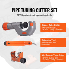 3PCS Tubing Cutter Set, 3/16"-2" O.D. Copper Pipe Cutter, 1/8"-7/8" O.D. Mini Tube Cutter and Deburring Tool, Heavy Duty Pipe Cutter Set for Copper, Aluminum, Stainless Steel, Plastic Pipes