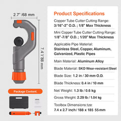 3PCS Tubing Cutter Set, 3/16"-2" O.D. Copper Pipe Cutter, 1/8"-7/8" O.D. Mini Tube Cutter and Deburring Tool, Heavy Duty Pipe Cutter Set for Copper, Aluminum, Stainless Steel, Plastic Pipes